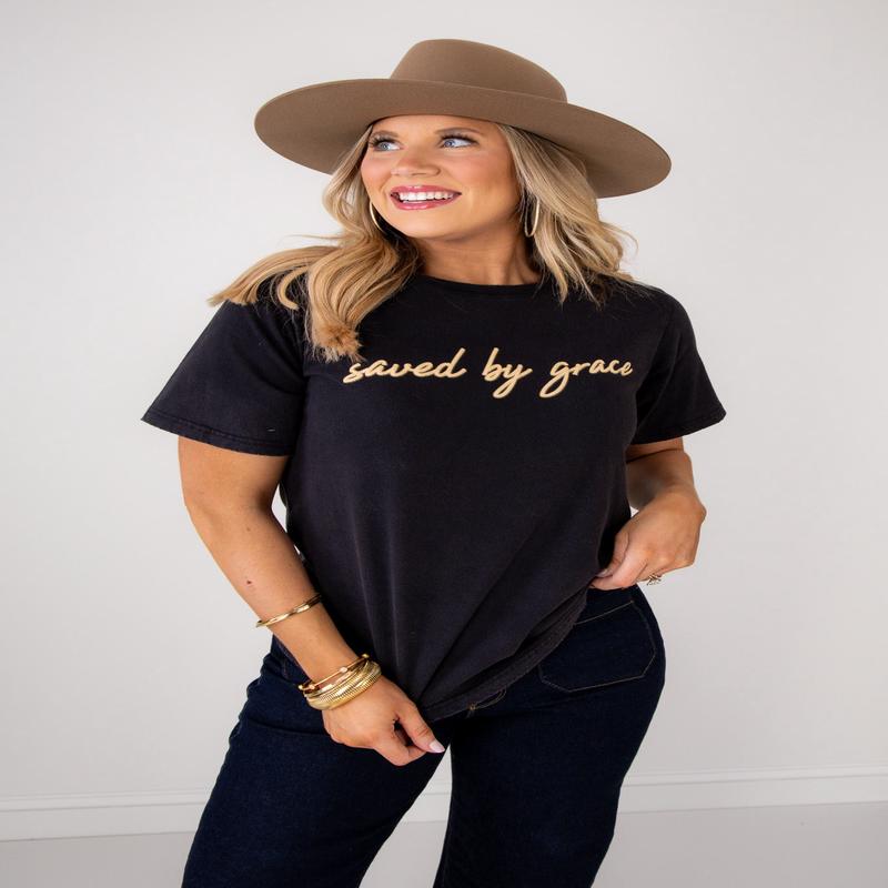 Saved By Grace Black Short Sleeve Tee