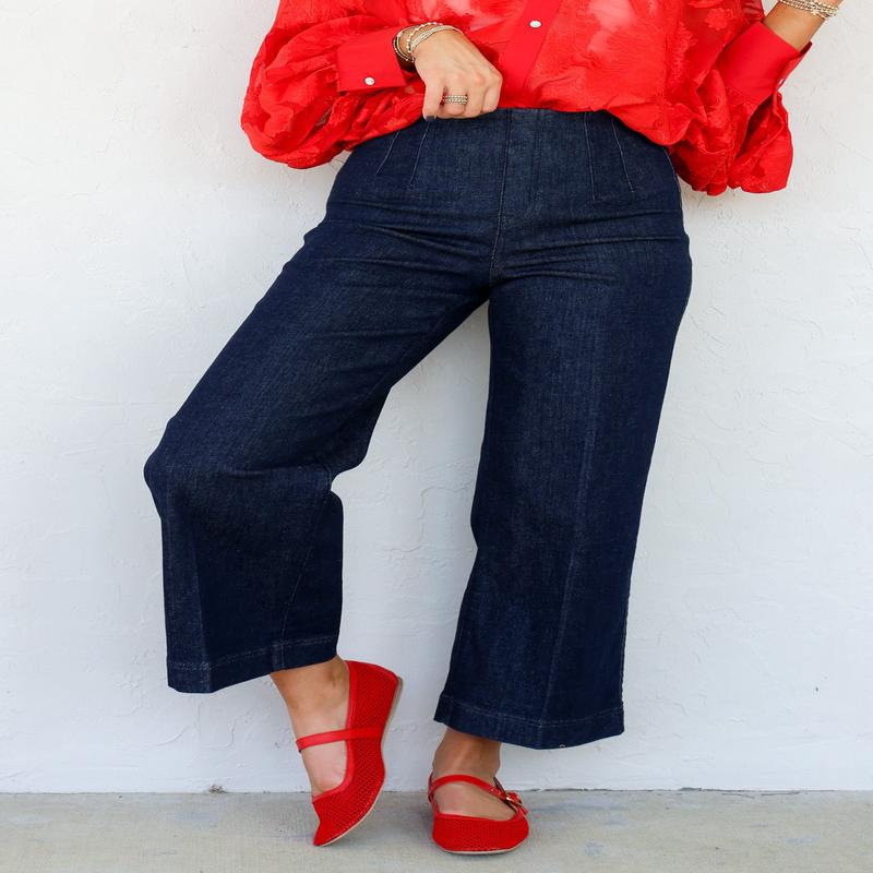 SPANX Everywear Raw Indigo Wash Cropped Wide Leg Jean