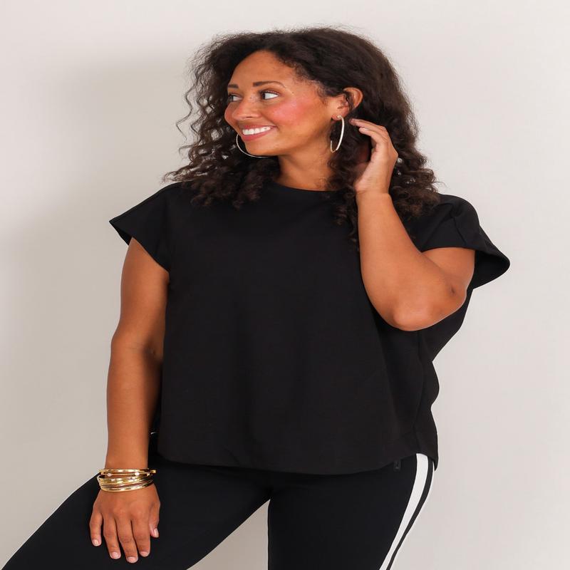 Today and Tomorrow Black Shot Sleeve Top