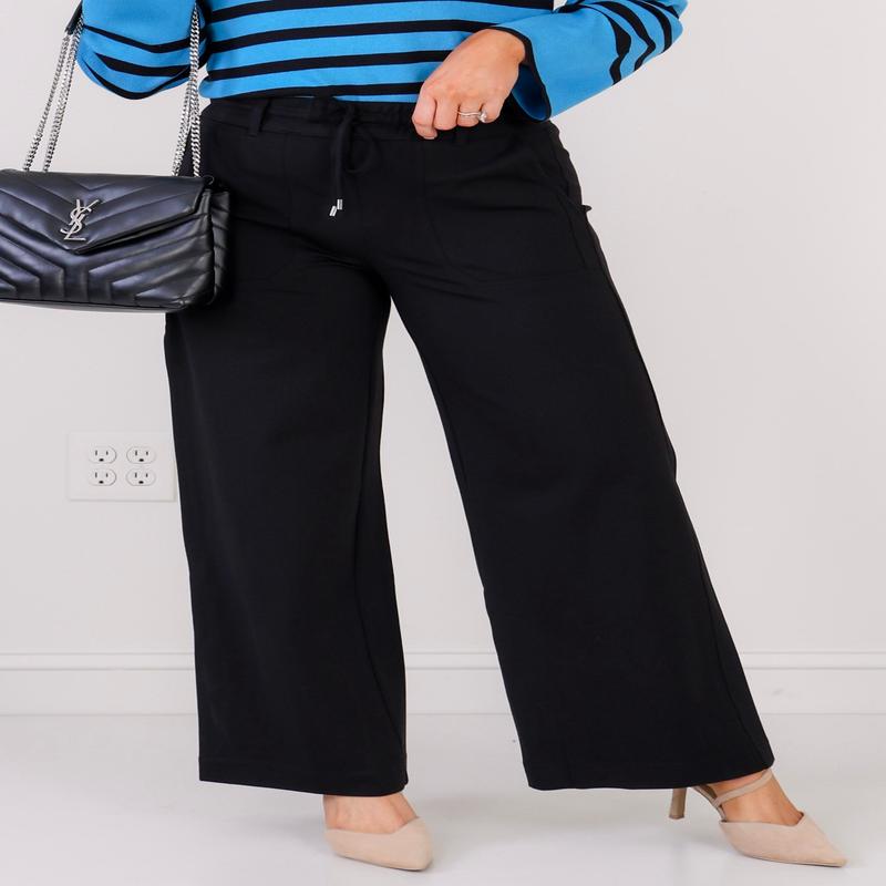 Tribal Black Drawstring Wide Leg Pant
