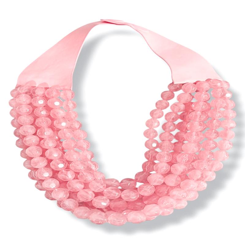 Carla Light Pink Faceted Bead Statement Necklace