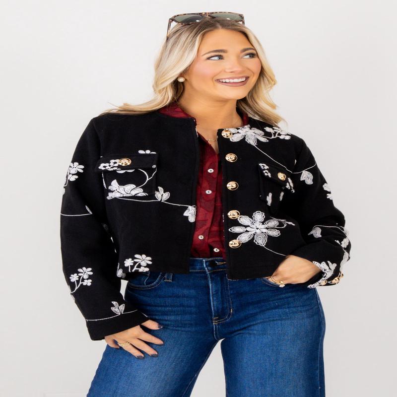 DOORBUSTER Down the Street Black Floral Print Long Sleeve Jacket
