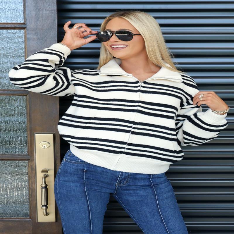 DOORBUSTER Nothing Can Stop You Black and White Stripe Long Sleeve Jacket