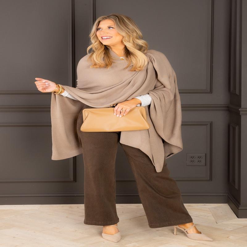 Here I Am Taupe Poncho