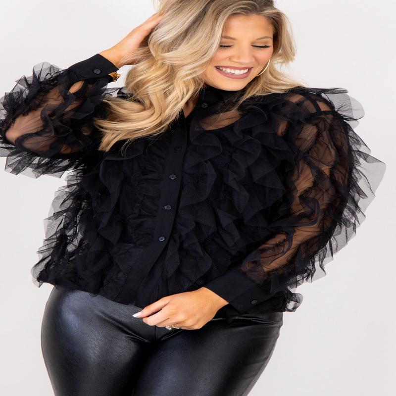 Insight Black Ruffle Long Sleeve Blouse