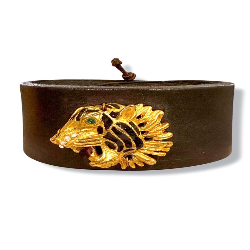 Made in the Deep South 1950s Tiger Earring On Leather Cuff Bracelet