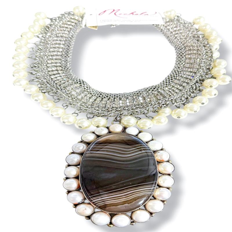Made in the Deep South 1970s Agate & Pearl 1960s Necklace