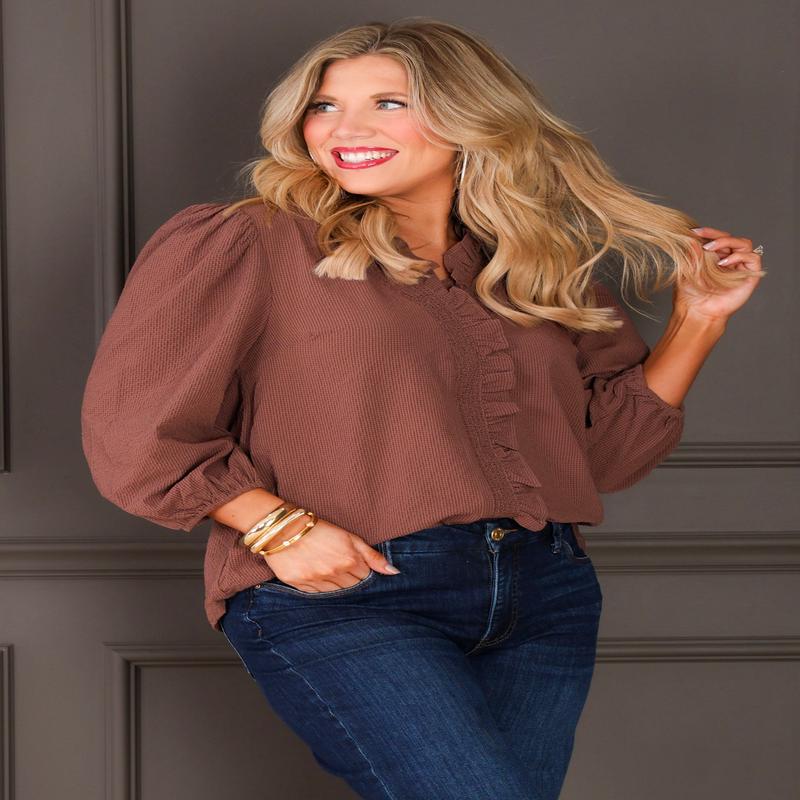 Mia Brown Long Sleeve Blouse