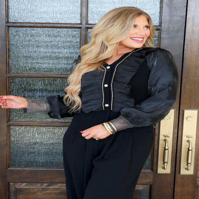 More Than Enough Black Ruffle Long Sleeve Sweater Blouse