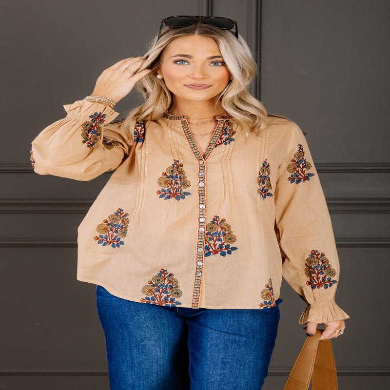 Point Of View Camel Long Sleeve Blouse