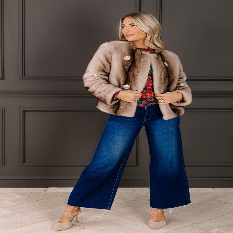 Star Of The Show Mocha Faux Fur Long Sleeve Jacket