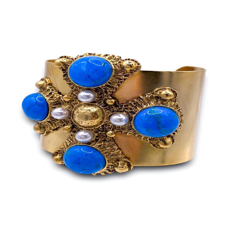 Cross Me Cuff - Turquoise | Yochi - FINAL SALE