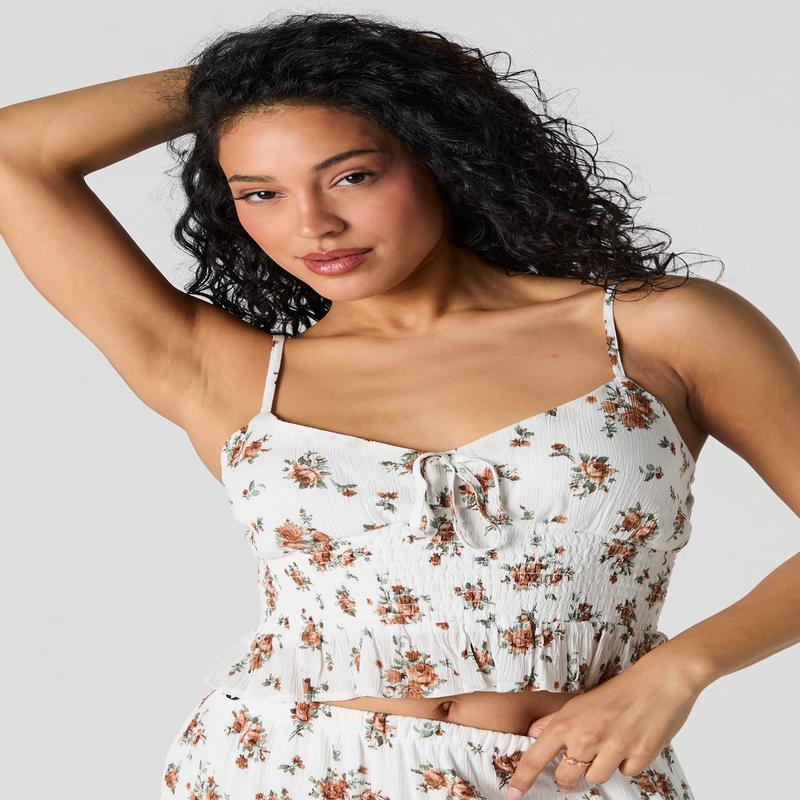 Floral Smocked Cropped Cami