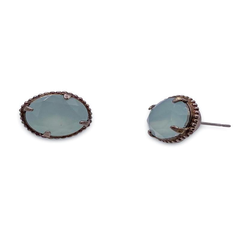Jackie O Stud Earring - Antique Silver Frosted Blue - FINAL SALE