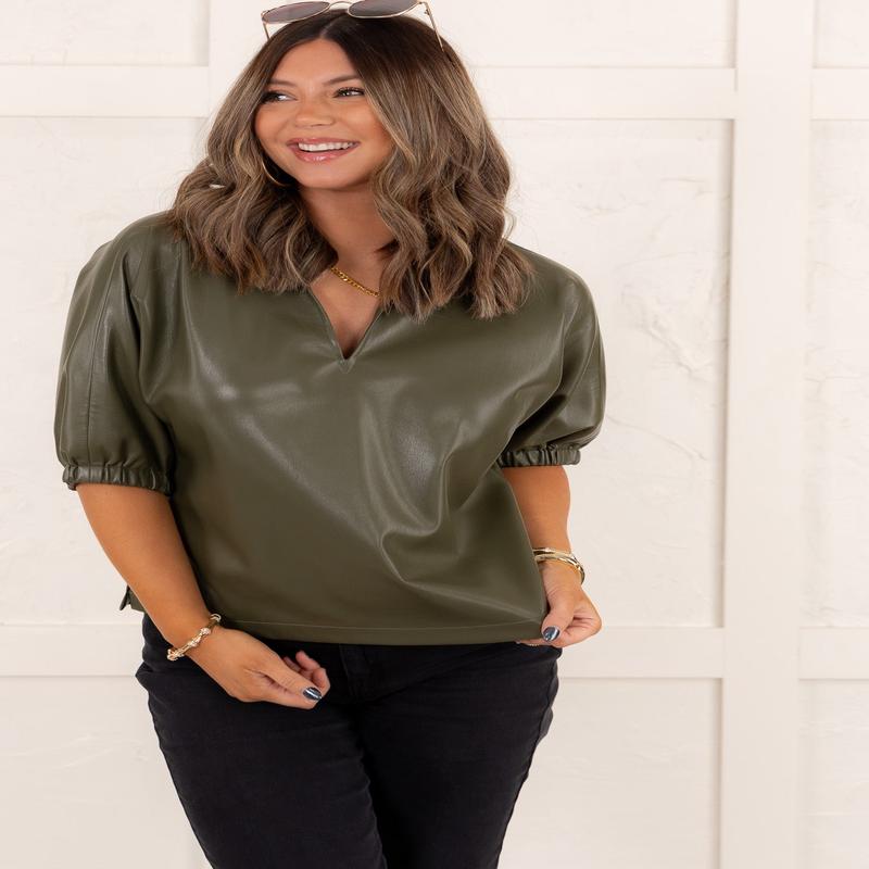 Poppy Faux Leather Top - Olive Night | Emily McCarthy - FINAL SALE