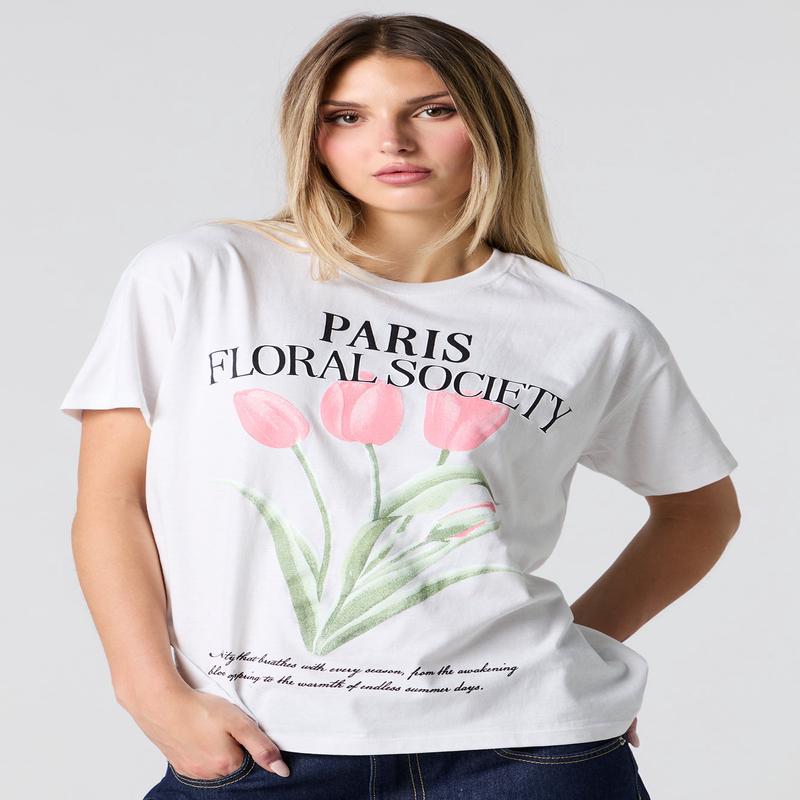 T-shirt coupe garonne  imprim Paris Floral