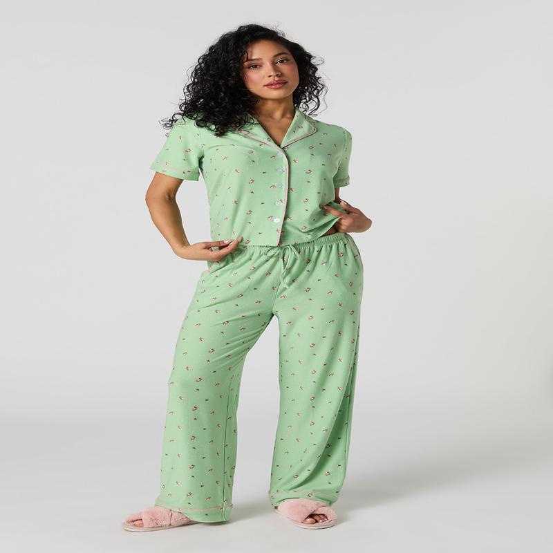 Button-Up Top & Pant 2 Piece Pajama Set