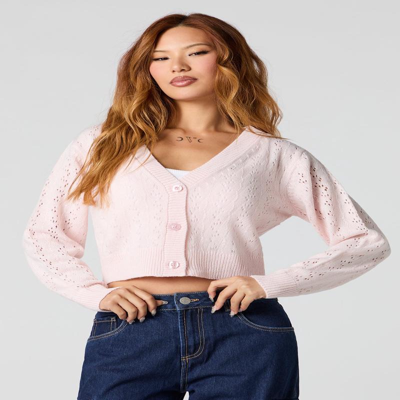 Cardigan boutonn en tricot pointelle