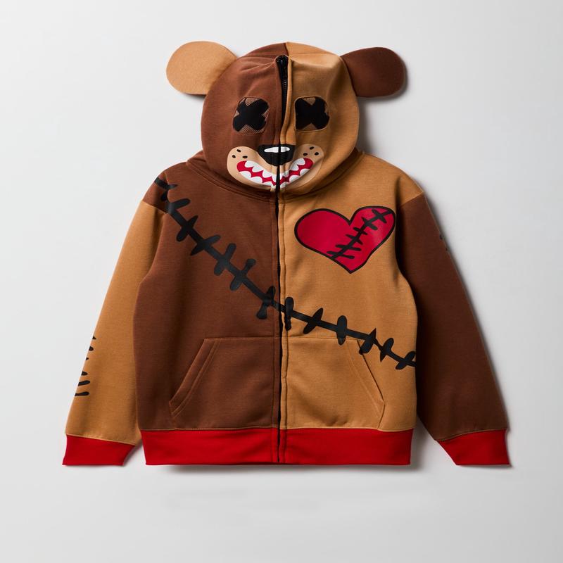 Haut  capuchon 3D  glissire entire et motif d'ours pour enfants