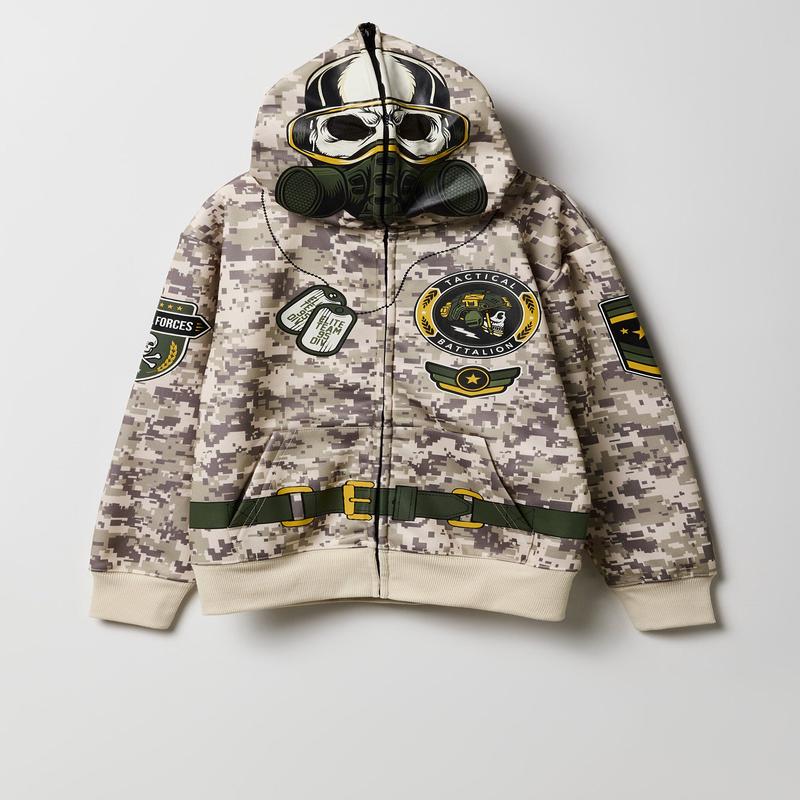 Haut  capuchon avec imprim Army et fermeture  glissire pour enfant