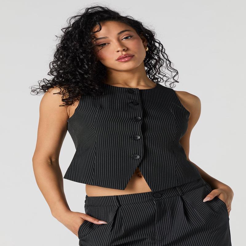 Pinstriped High Neck Vest