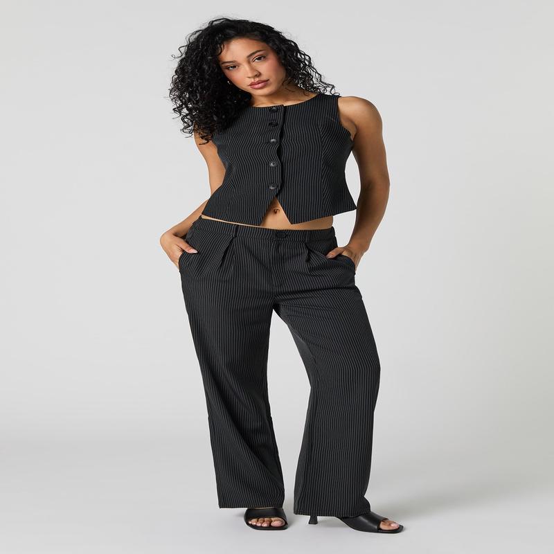 Pinstriped Straight Leg Dress Pant