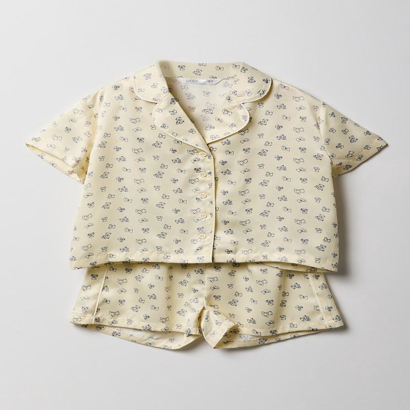 Satin Button Up Shirt & Short 2 Piece Pajama Set