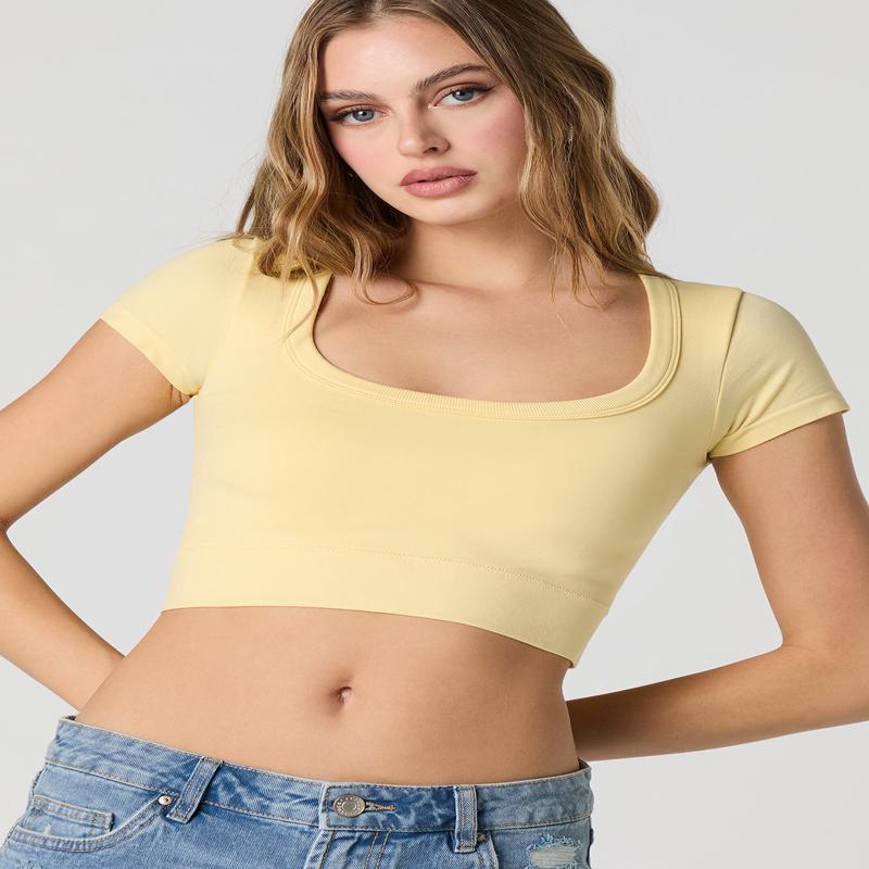 Seamless Square Neck Cropped Short Sleeve Top