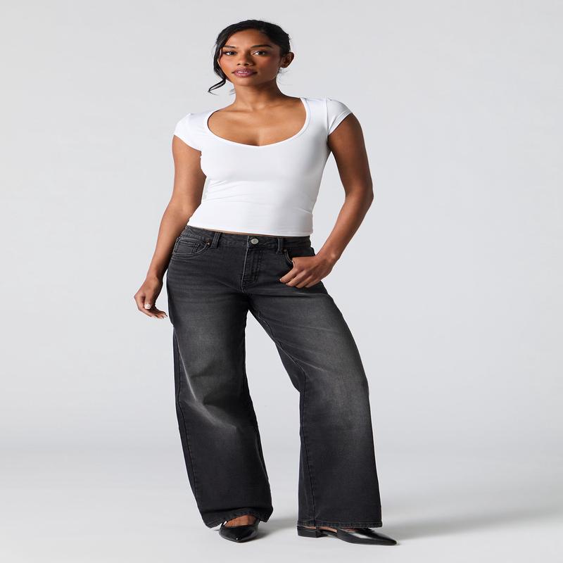 Jean extensible  jambe large noir