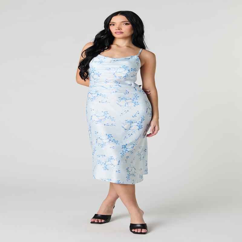 Satin Cowl Neck Midi Slip Dress