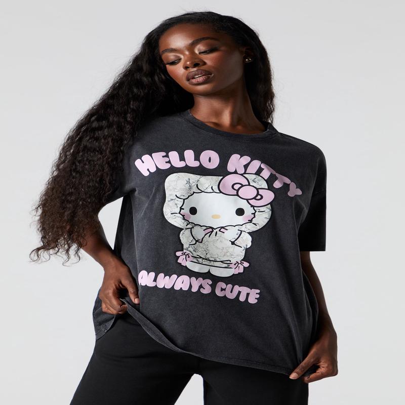 T-shirt coupe garonne lav  imprim Hello Kitty