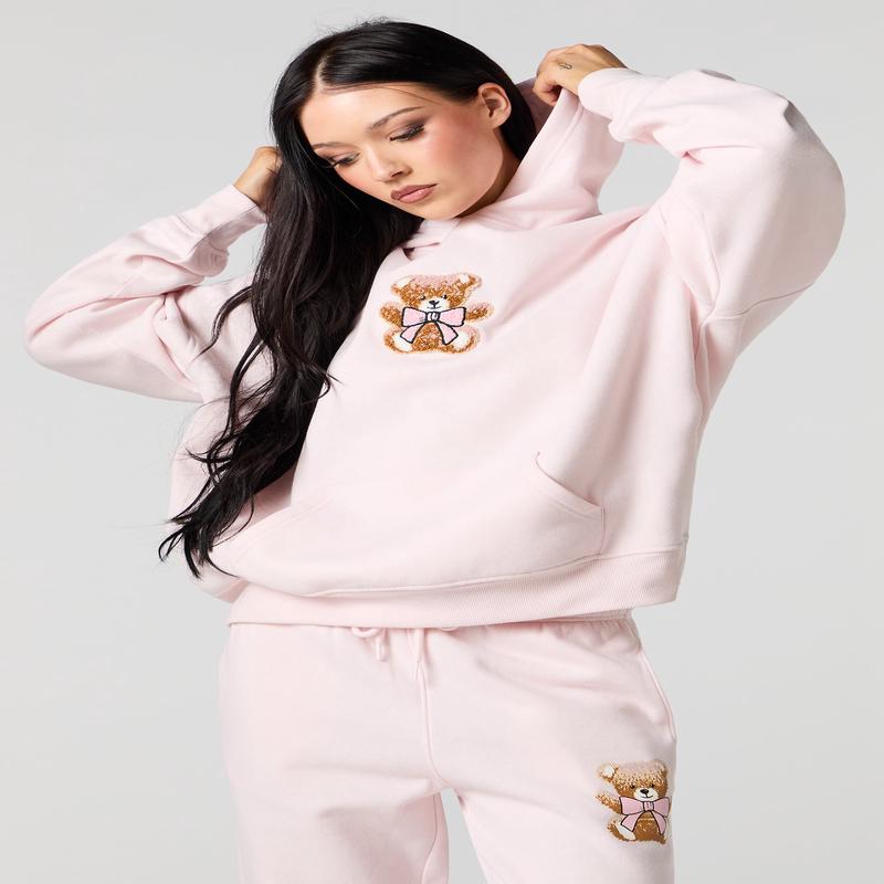 Teddy Chenille Embroidered Oversized Fleece Hoodie