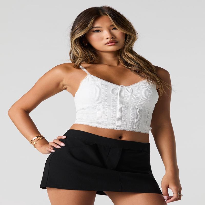 Camisole ctele sans couture avec bordure en dentelle