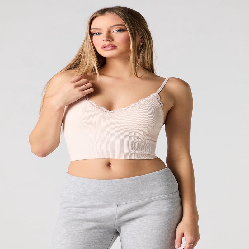 Camisole ctele sans couture avec lisr de dentelle et bonnets intgrs