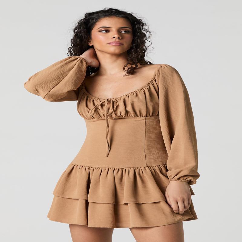 Flowy Fit & Flare Long Sleeve Mini Dress