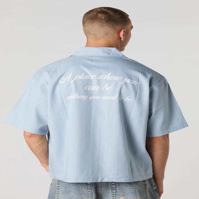 Haut boutonn carr  imprim de fines rayures