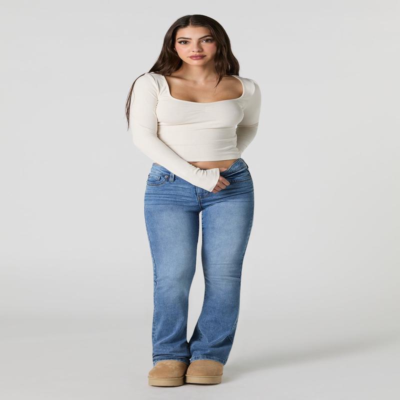 Jean extensible taille basse  jambe vase