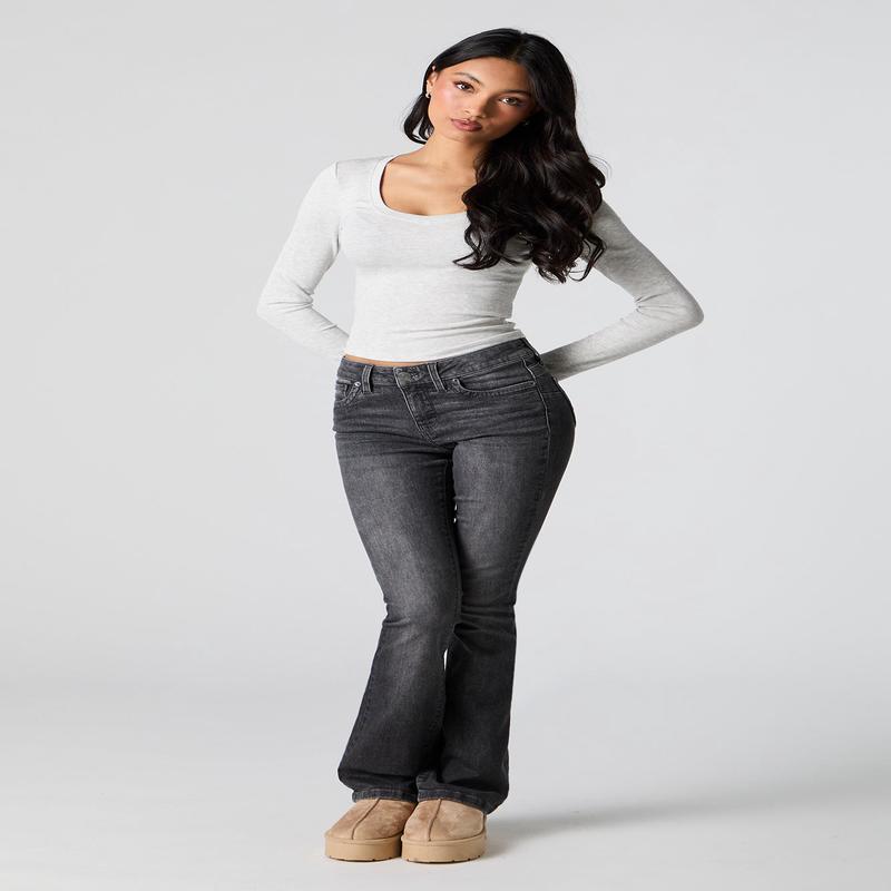 Low Rise Push Up Flare Grey Jean