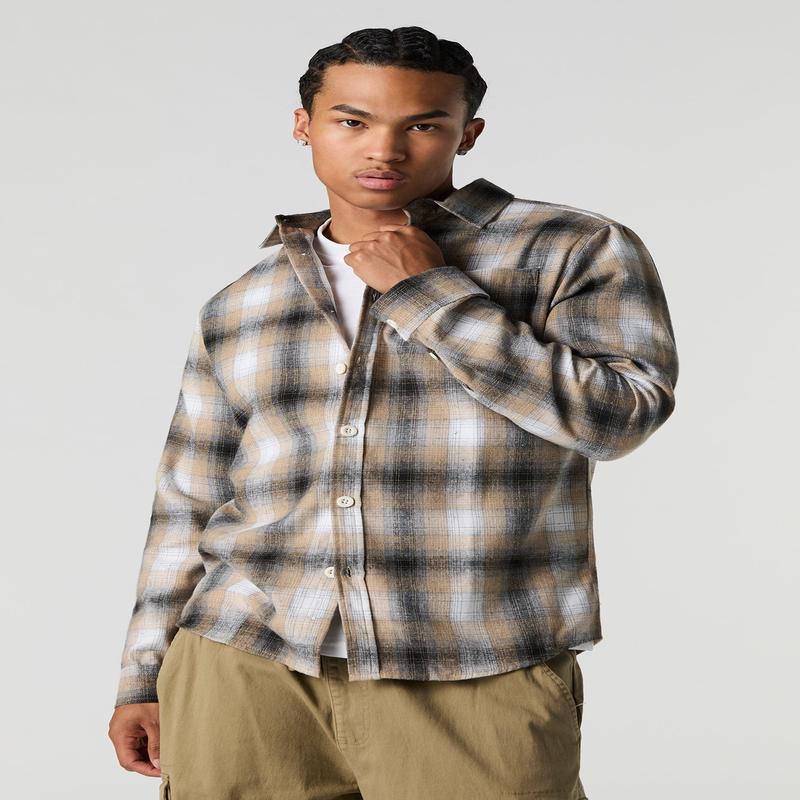 Plaid Long Sleeve Button-Up Top