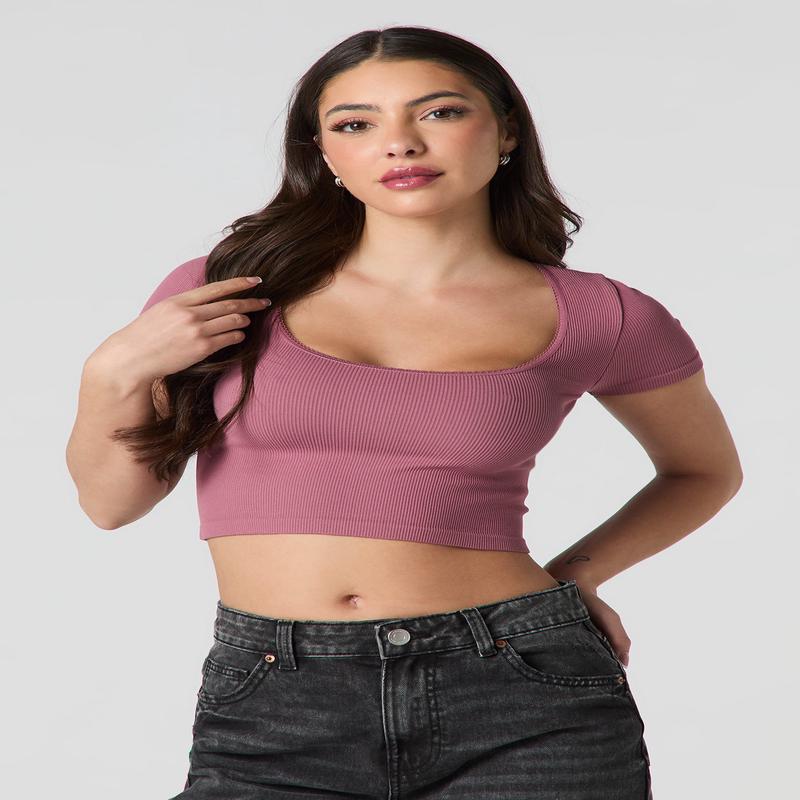 Seamless Ribbed Cropped Short Sleeve Top