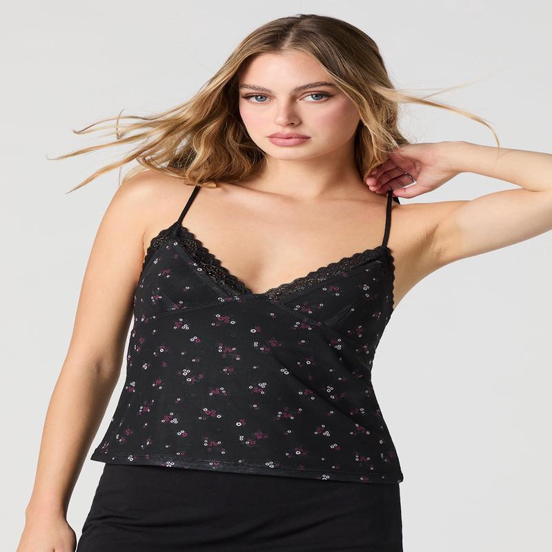 Camisole en filet fleuri avec lisr de dentelle