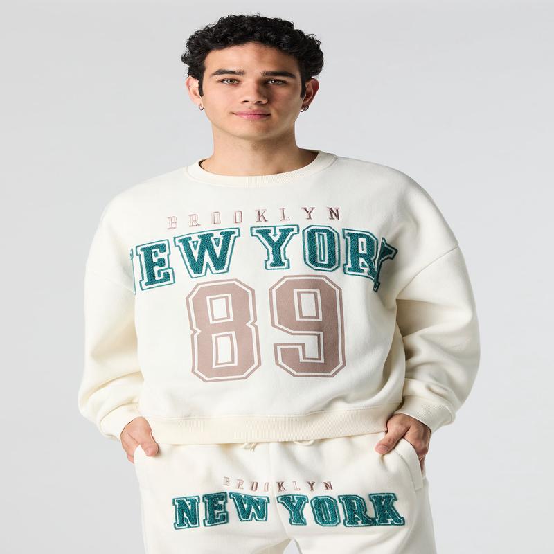 Chandail en molleton  broderie en chenille New York