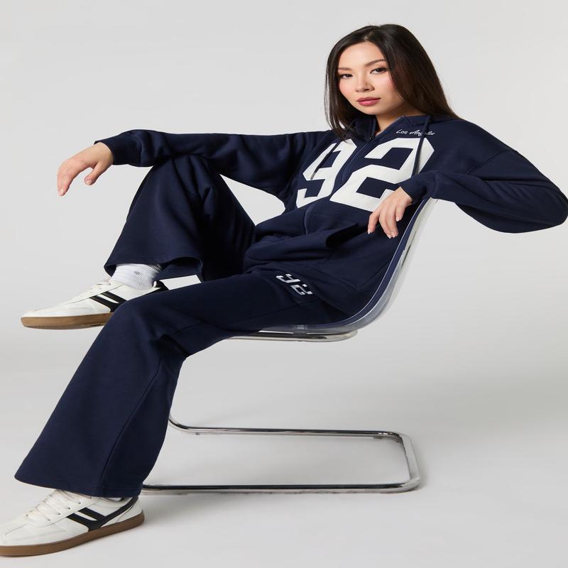 Destination Embroidered Wide Leg Fleece Sweatpant