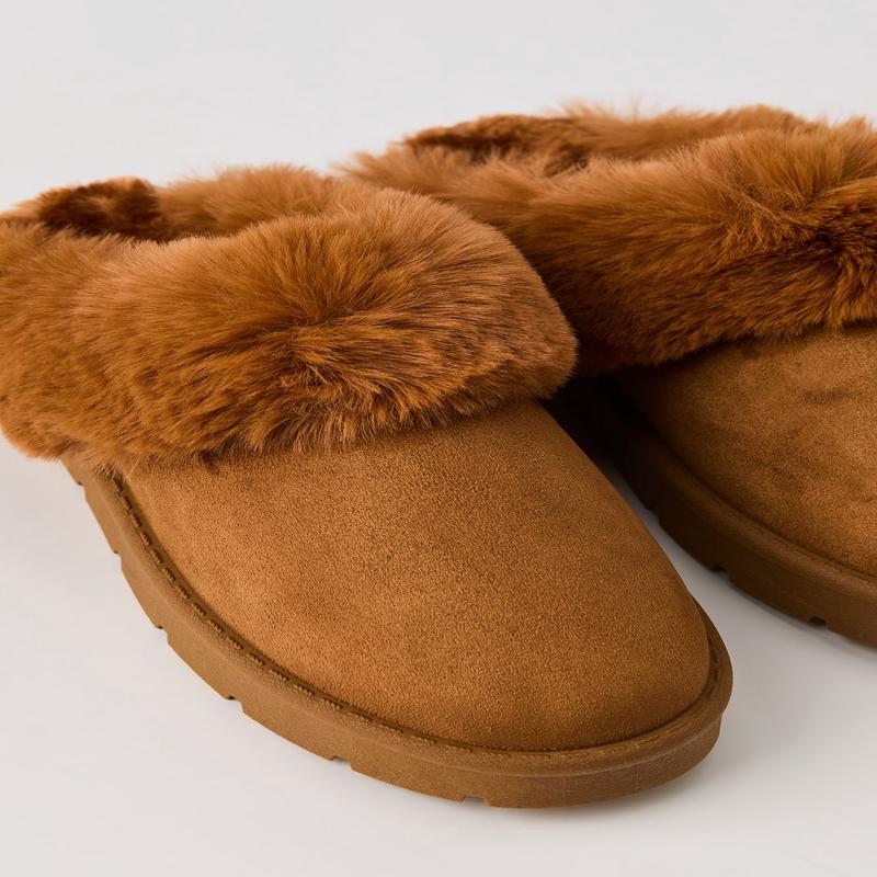 Faux Fur Collared Platform Slipper Booties