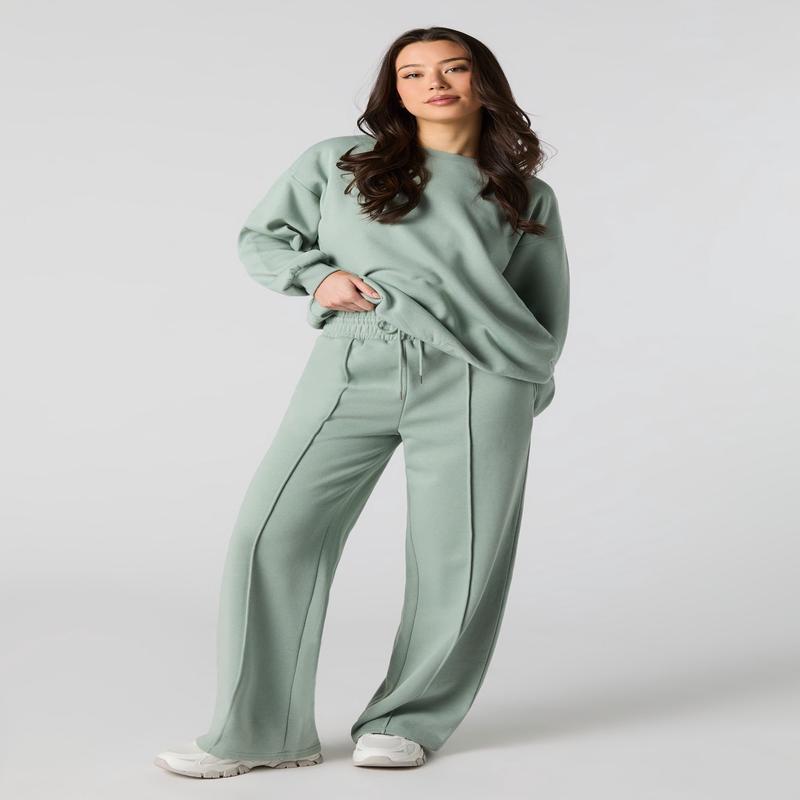 Fleece Pleated Wide Leg Sweatpant