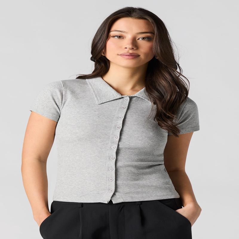 Haut ctel boutonn  manche courte avec col