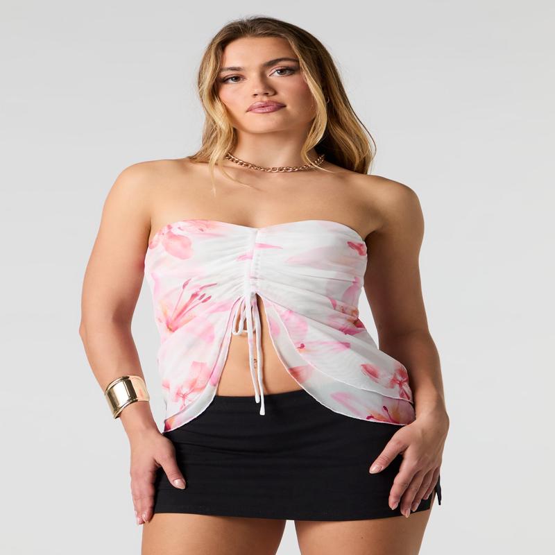 Haut-tube en filet  imprim floral  attache coulissante