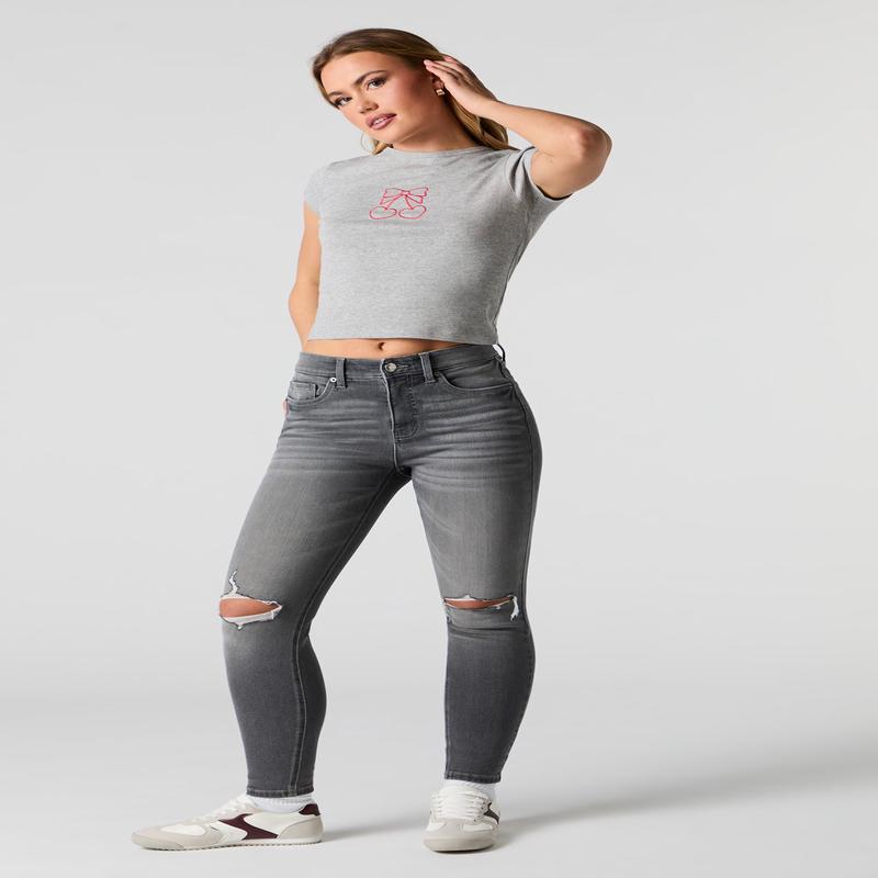 Jean ajust extensible effet d'usure gris