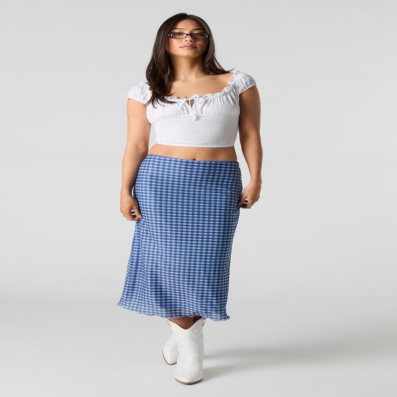 Jupe midi en filet  carreaux