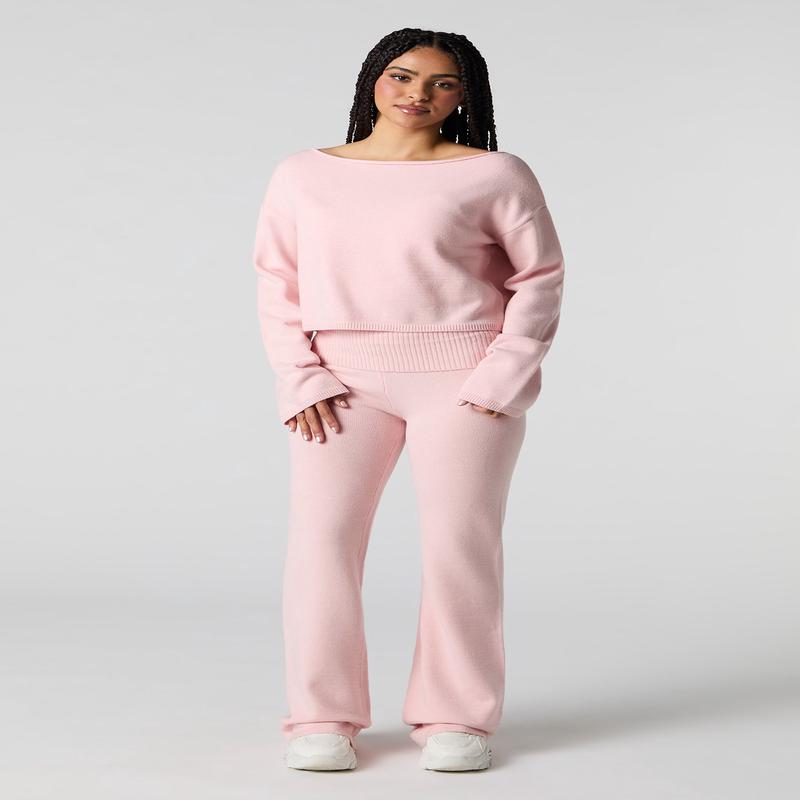 Pantalon  jambe vase en tricot avec taille plie